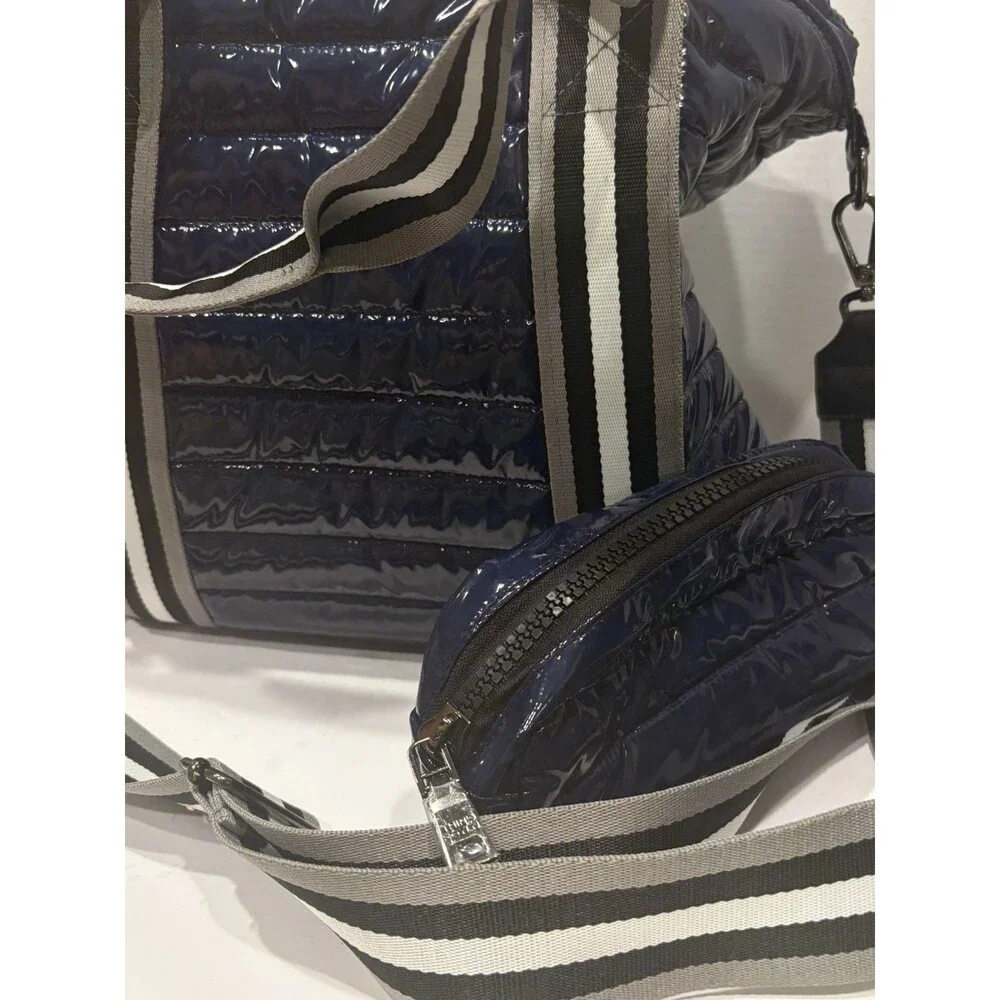 Think Royln Blue Patent Wingman Large Tote Bag Crossbody Preppy Quiet Luxury New